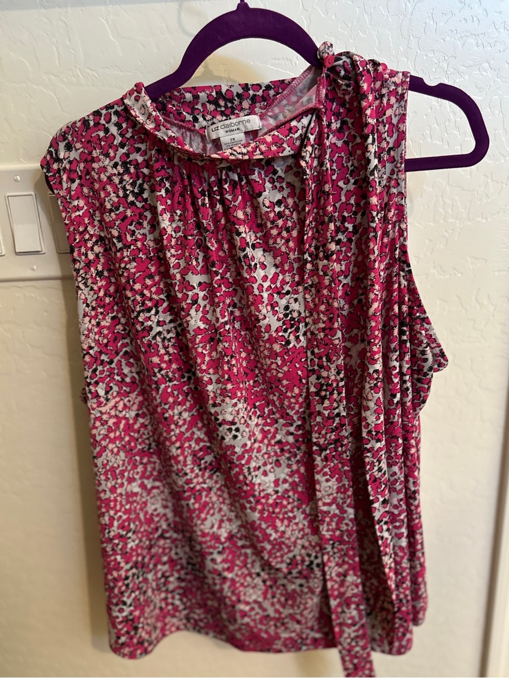 Liz Claiborne Pink Multi-Print Sleeveless Tie-Neck Camisole